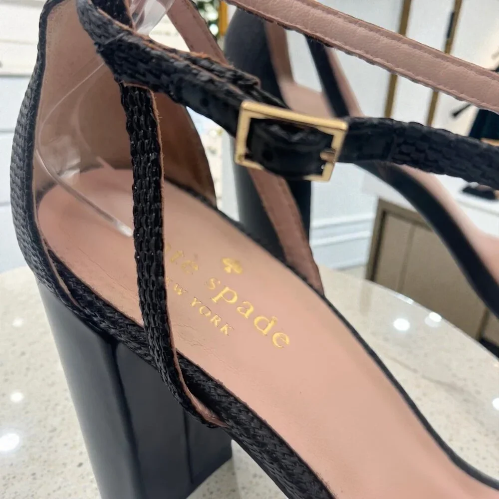 Kate Spade Obelia Floral Appliqué Block Heel Sandals Black Size 8.5 - Picture 3 of 4